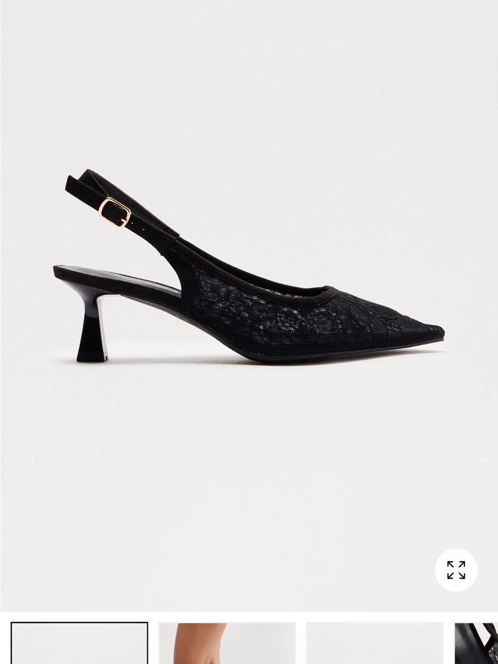 Fashion Nova Black Lace Slingback Pointed Kitten Heel